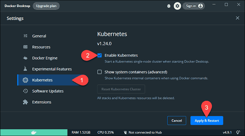 enable kubernetes in docker