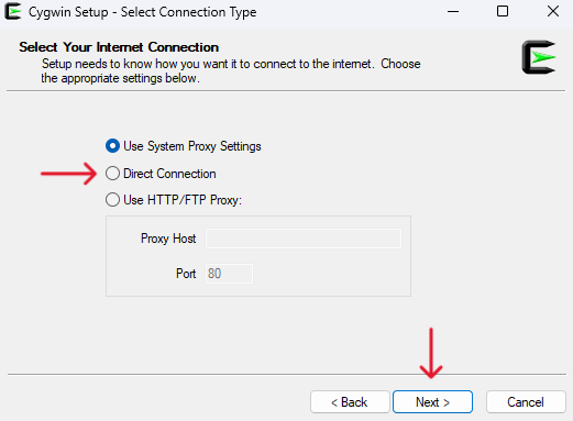 select connection type