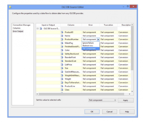 Error Output property page of an OLE DB Source