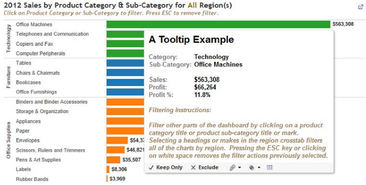 Instruction in a tool tip