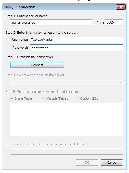 Database connection window