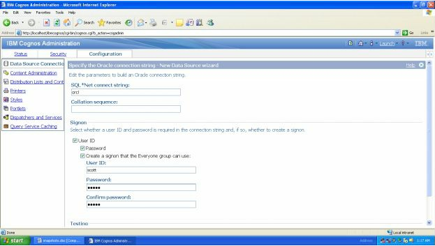 Steps To Create A Data Source Connection Through Cognos Administration Portal 7