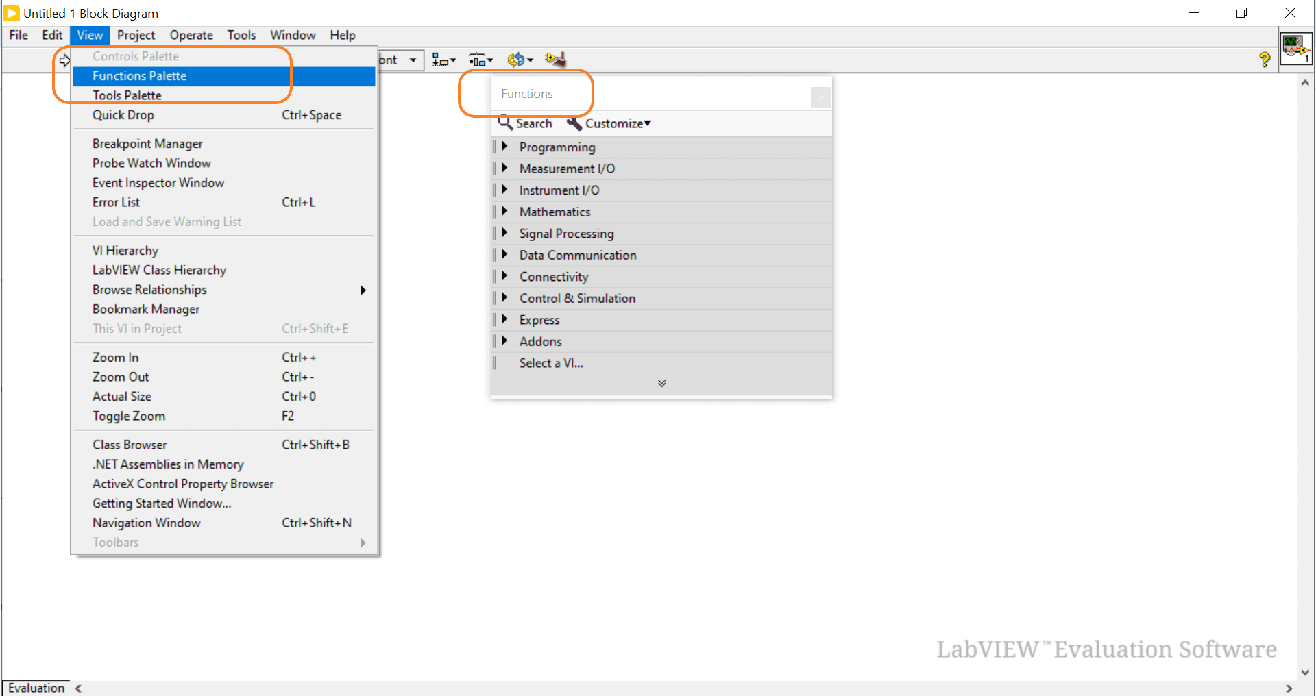 Key components of a LabVIEW Block Diagram Functions