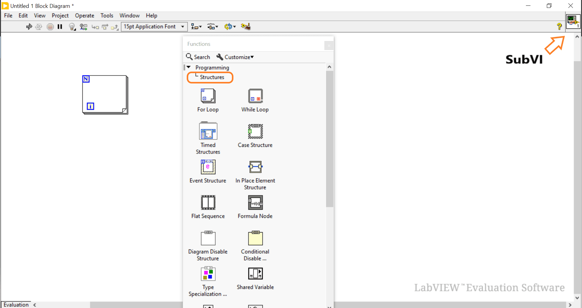 Key components of a LabVIEW Block Diagram SubVIs