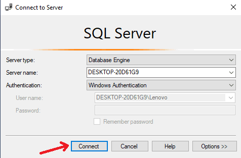 Connect to database server