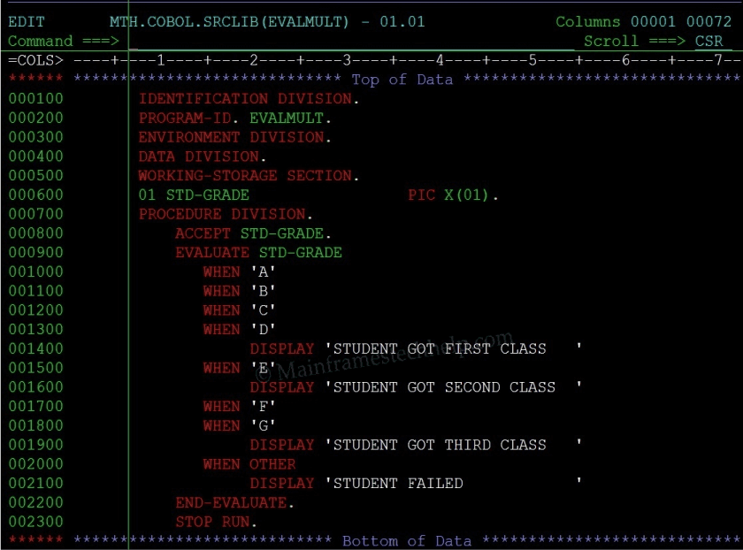 EVALUATE statement