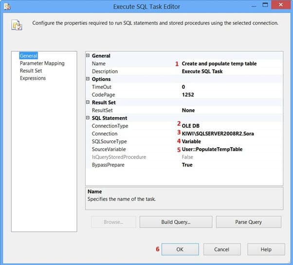excute sql task editor