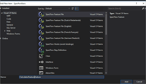 Add New Feature File - SpecFlow