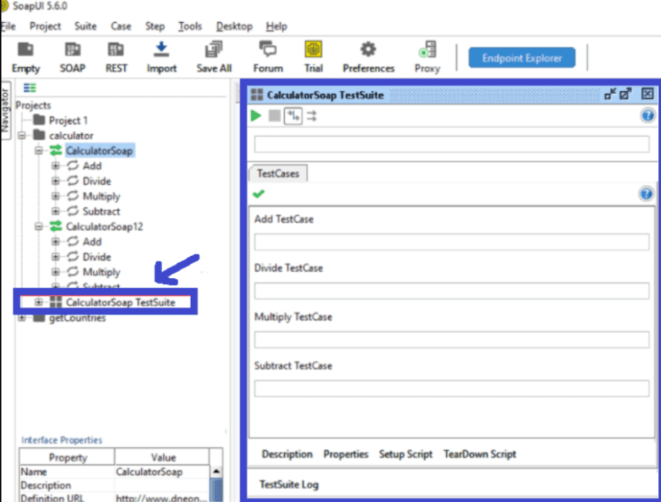 Create TestSuite in SoapUI