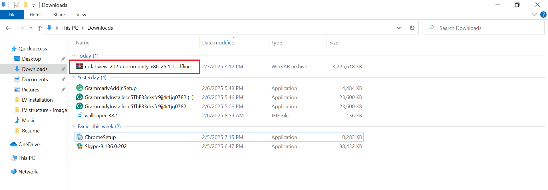 Downloaded zip file