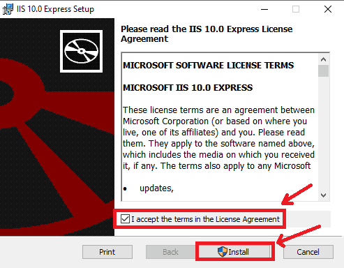 IIS Express installation Step 4