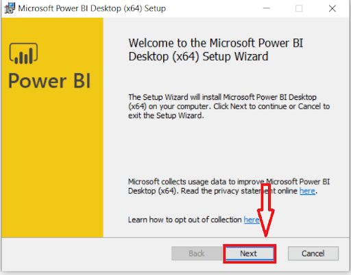 Installation Dialog Box Of Power BI Desktop