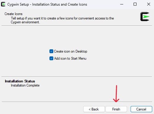 installation status and create icon