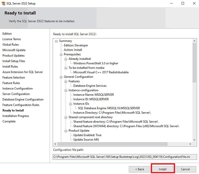 SQL Server Installation Step 17