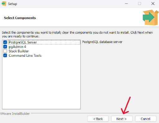 Select PostgreSQL components