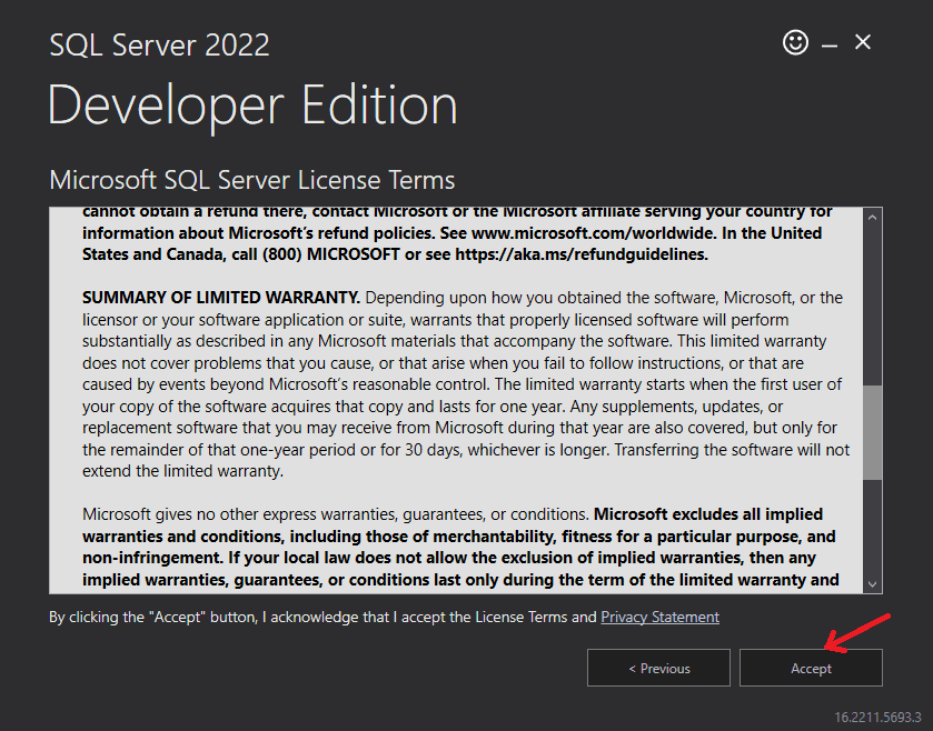 Accept SQL Server license