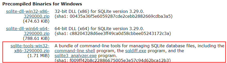 Download SQLite tools