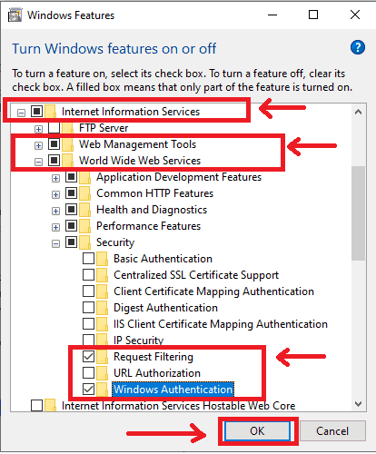 Enable the IIS on Windows step 2