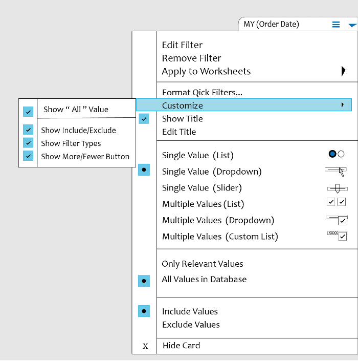 All options from a Tableau auto-filter