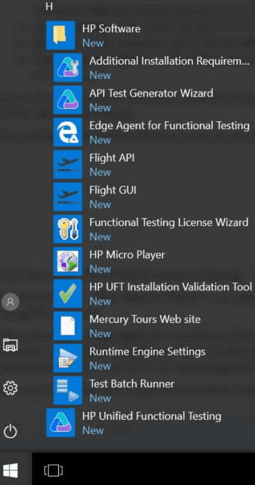 UFT Start Menu Options