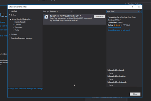 Installation Instructions for Specflow Using Visual Studio IDE