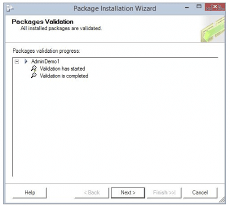 Packages Validation screen