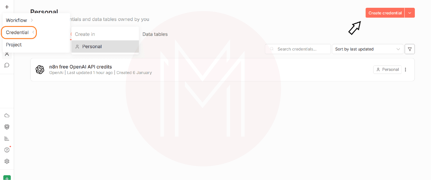 Click Create Credntial