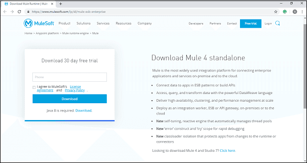 mulesoft download window