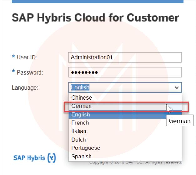 languages SAP C4C
