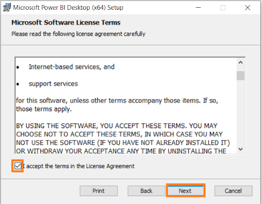 License Agreement of Power BI Desktop Download