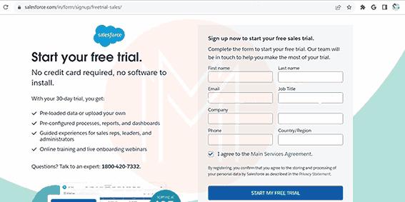  Creating a Salesforce account step 1