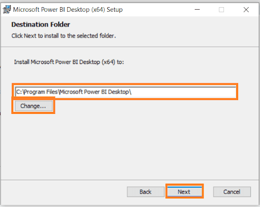Destination Folder of Power BI Desktop