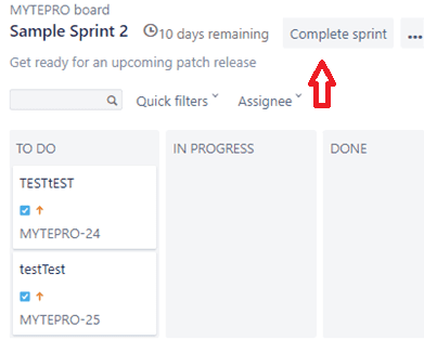 Complete the sprint in jira