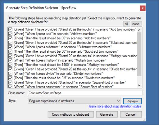 Generate Step Definition Skeleton - SpecFlow