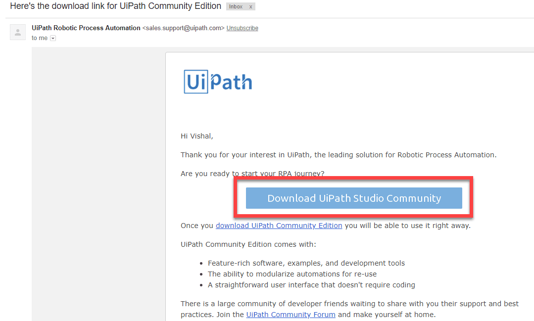 download link for UiPath Community 